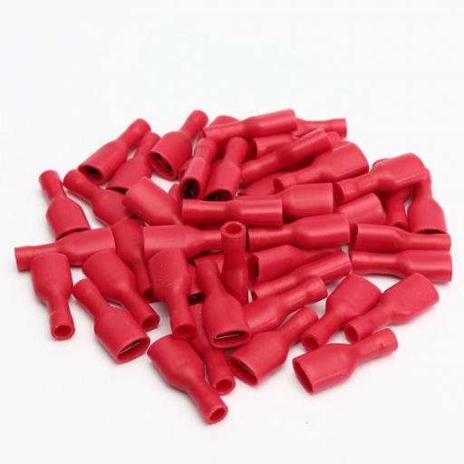 Red Female Spade 6.3mm Fully Insulated(crimps terminals)  - Red Car Auto Van Wiring Crimp Electrical Crimping Spades Connectors - Auto Electric Cable Wire