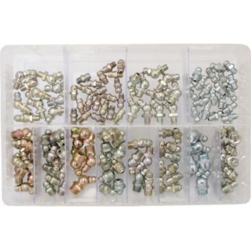Assorted Box of  Grease Nipples (130) - Hydraulic Grease Nipple Steel Zinc Plated Lubrication Fitting Lube Oil Fittings Connectors 