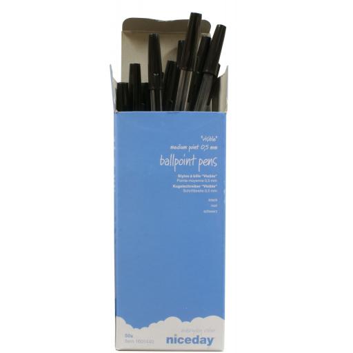 Box of Ballpoint Pens - Black (50) - Ball Pens Ball Point Pen MEDIUM Biros BLACK 