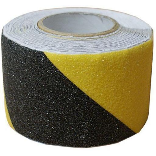 Black / Yellow Anti Slip Tape - Hazard Warning Barrier Safety Grip Black & Yellow Self Adhesive Tape Roll Non Slip Striped
