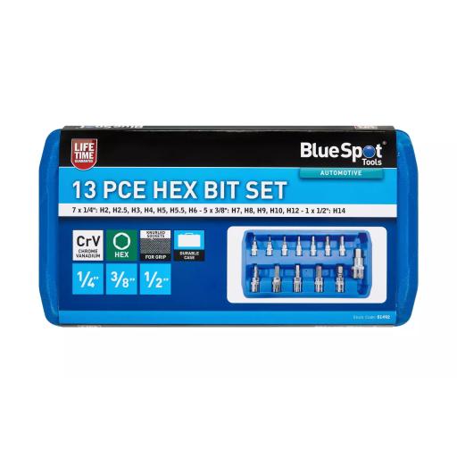 13 PCE 1/4", 3/8", 1/2" Hex Bit Set (H2-H14)