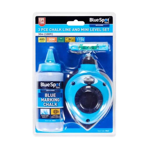30Mtr (100ft) 3Pce Chalk Line And Mini Level Set