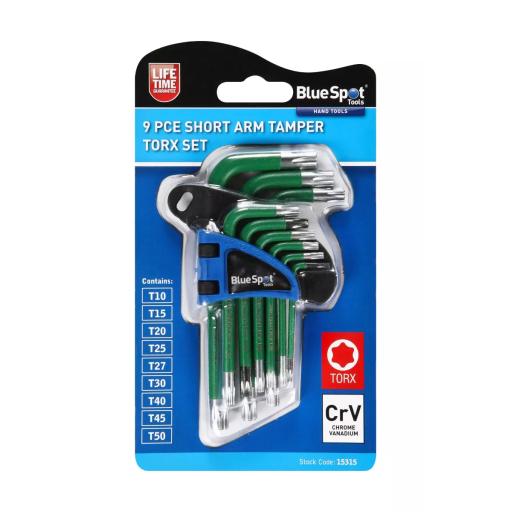 9PCE SHORT ARM TAMPER TORX KEY SET