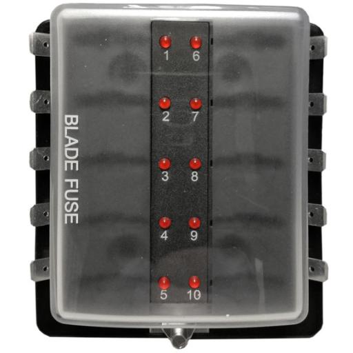 10 Position LED Blade Fuse Box (standard blade fuses) (Pack of 1)