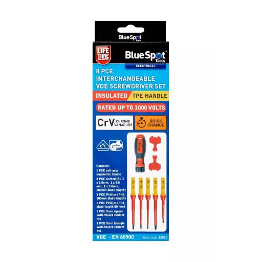 8 PCE Interchangeable VDE Screwdriver Set (SL3-SL5.5)(PH1-PH2)
