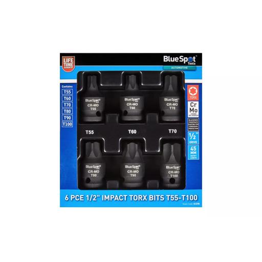 6PCE 1/2" IMPACT TORX BITS T55-T100