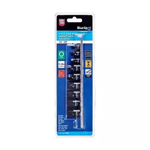 9 PCE 1/4-3/8" Low Profile AF Impact Hex Sockets (1/4"-3/4")