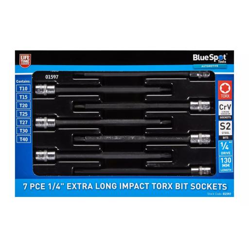 7 PCE 1/4" EXTRA LONG IMPACT TORX BIT SOCKETS