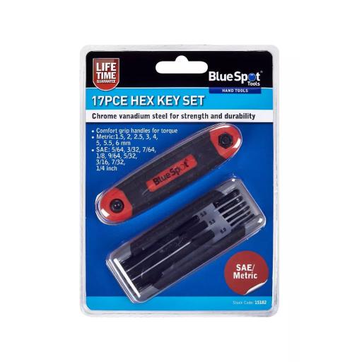 17 PCE Metric and Imperial Hex Key Set (1.5-8mm) (5/64"-1/4")
