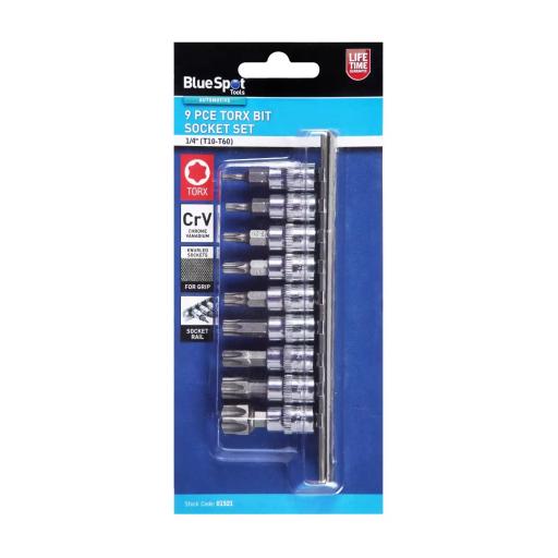 9 PCE 1/4" Torx Bit Socket Set (T10-T60)