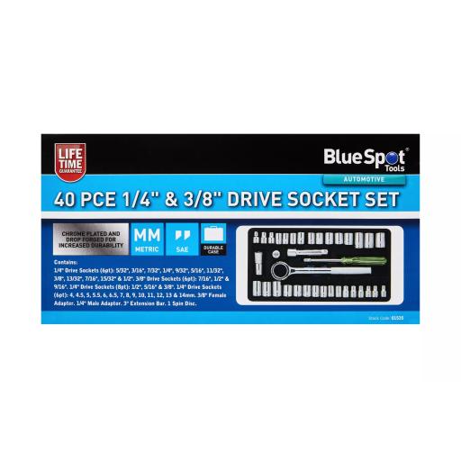 40 PCE 1/4" & 3/8" Socket Set (4-13mm) (5/32"-3/8")