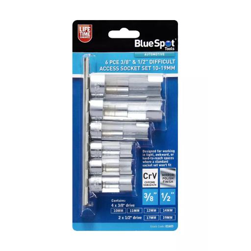 6 PCE 3/8", 1/2" Difficult Access Socket Set (10-19mm)