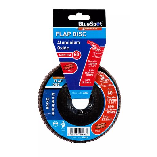 115mm (4.5") 60 Grit Aluminium Oxide Flap Disc (Header Card)