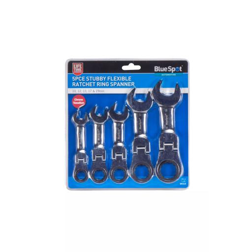 5 PCE Flexible Stubby Ratchet Spanner Set (10-19mm)