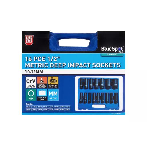 16 PCE 1/2" Metric Deep Impact Sockets (10-32mm)