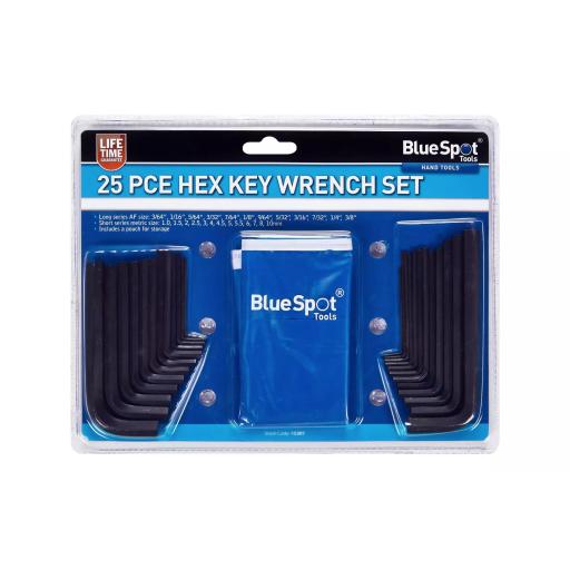 25 PCE Metric and Imperial Hex Key Wrench Set With Pouch (1-10mm) (3/64"-3/8")
