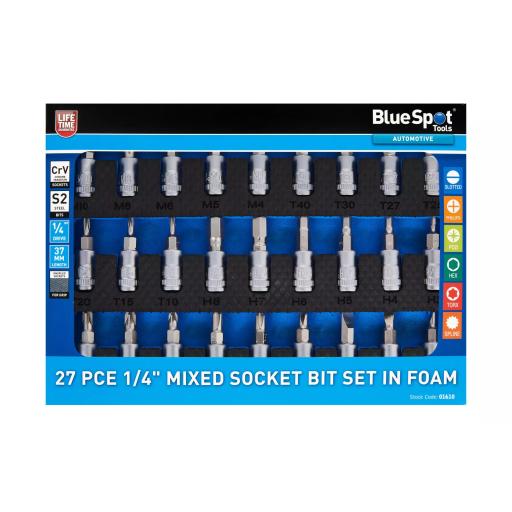 27PCE 1/4" Mixed Socket Bit Set In Foam