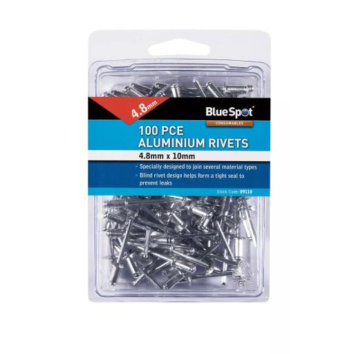 100 PCE 4.8mm X 10mm Aluminium Rivets