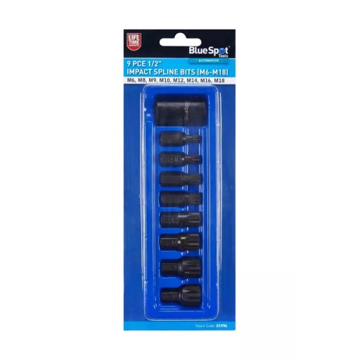 9 PCE 1/2" Impact Spline Bits (M6-M18)