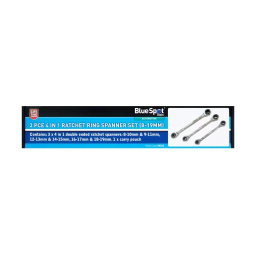 3 PCE 4 in 1 Ratchet Ring Spanner Set (8-19mm)