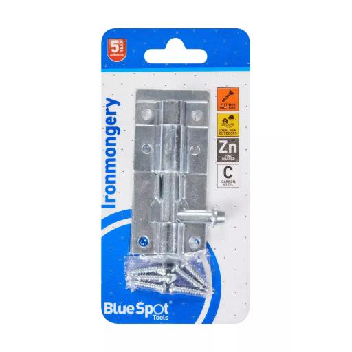 Ironmongery 76mm Zinc Plated Tower Bolt