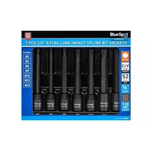 7 PCE 3/8" EXTRA LONG IMPACT SPLINE BIT SOCKETS