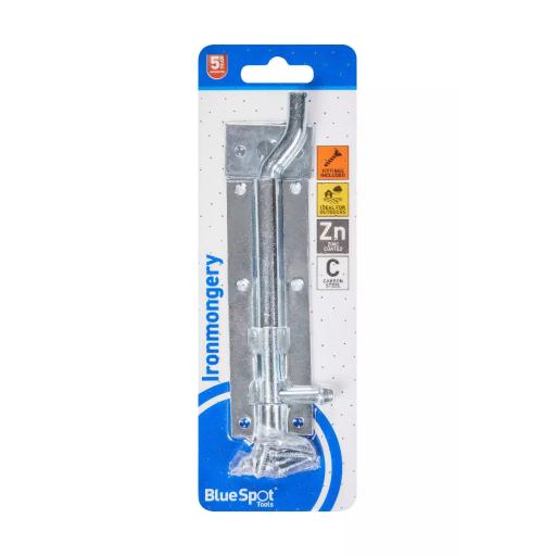 Ironmongery 150mm Zinc Plated Necked Tower Bolt