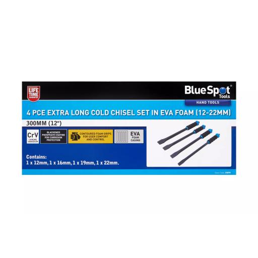 4 PCE 300mm (12") Extra Long Cold Chisel Set In EVA Foam (12-22mm)