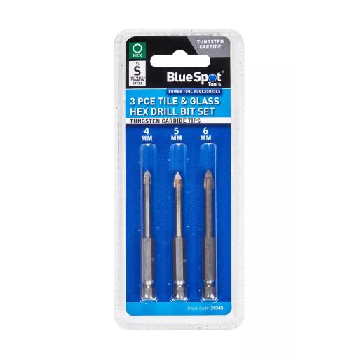 3 PCE Tile & Glass Hex Drill Bit Set (4-6mm)