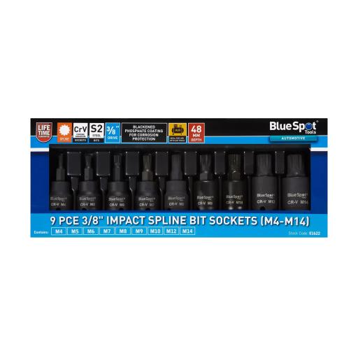 9 PCE 3/8" Impact Spline Bit Sockets (M4-M14)
