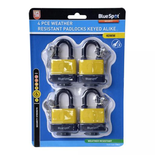 4 PCE 40mm Weather Resistant Padlocks Keyed Alike