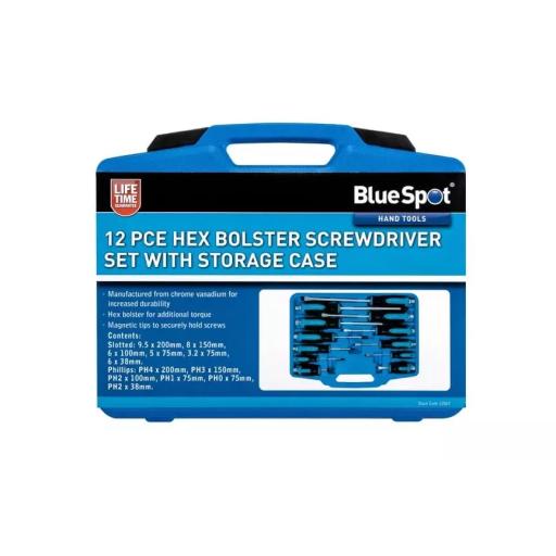 12 PCE Hex Bolster Screwdriver Set with Storage Case