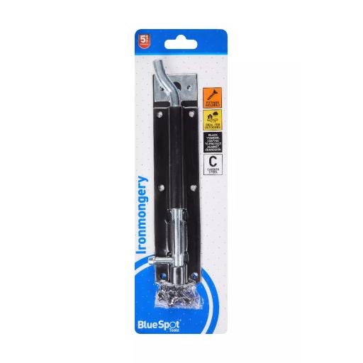 Ironmongery 200mm Black Powder Coated Necked Tower Bolt