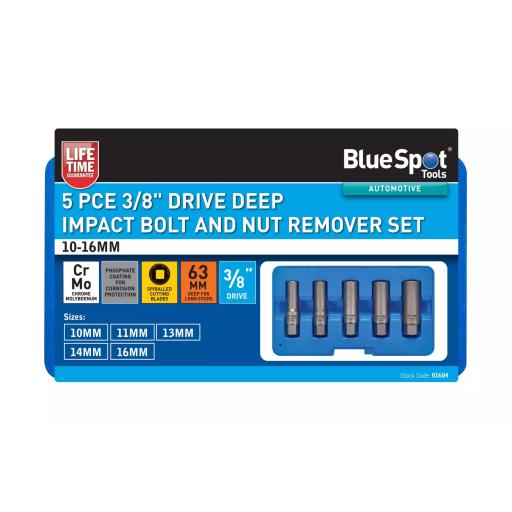 5 PCE 3/8" Drive Deep Impact Bolt And Nut Remover Set 10-16MM