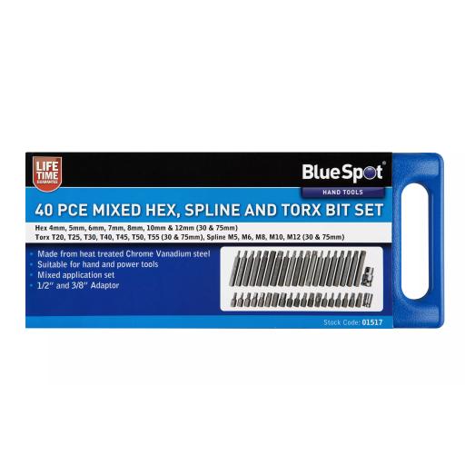 40 PCE 1/2" & 3/8" Mixed Hex, Spline and Torx Bit Set