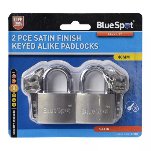 2 PCE 40mm Satin Finish Keyed Alike Padlocks