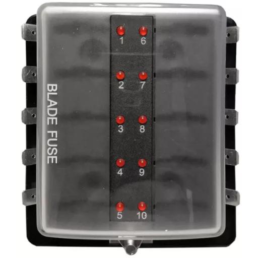 10 Position LED Blade Fuse Box (standard blade fuses) (Pack of 1)
