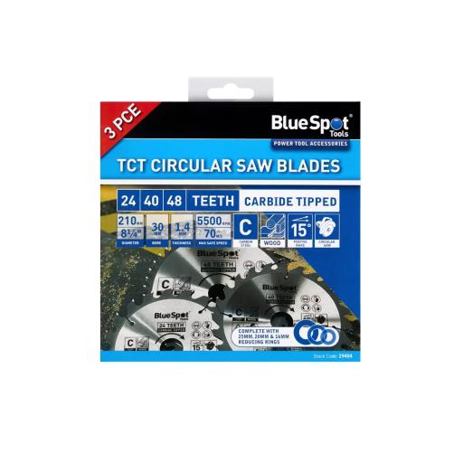 3 PCE 210mm x 30mm TCT Circular Saw Blades (24, 40 & 48 Teeth)