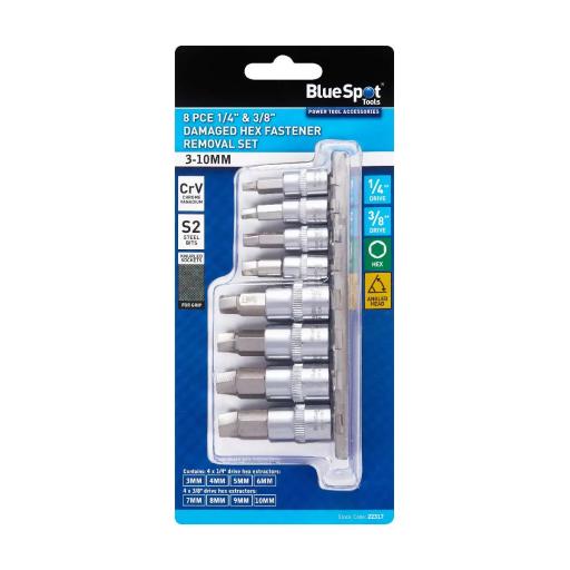 8 PCE 1/4" & 3/8" Damaged Hex Fastener Removal Set (3-10mm)