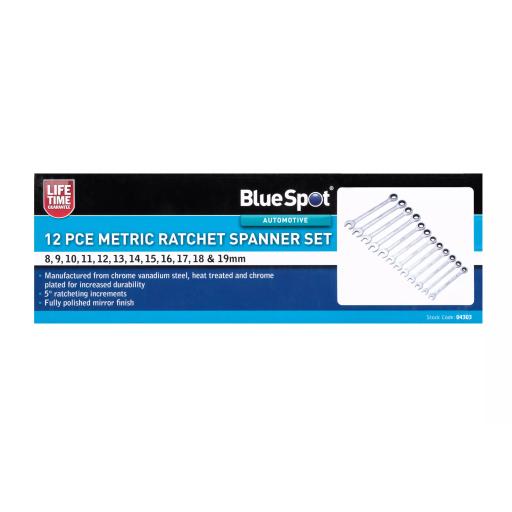 12 PCE Metric Ratchet Spanner Set (8-19mm)