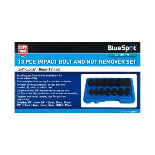 13 PCE Impact Bolt And Nut Remover Set (1/4"-11/16") (8mm-19mm)