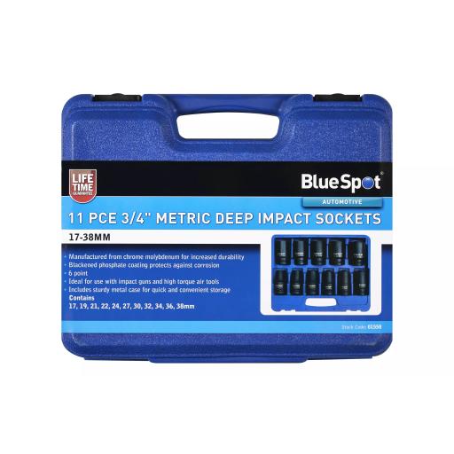 11 PCE 3/4" Metric Deep Impact Sockets (17-38mm)