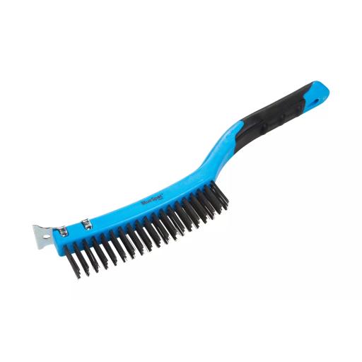 Soft Grip Long Handle Wire Brush With Scraper