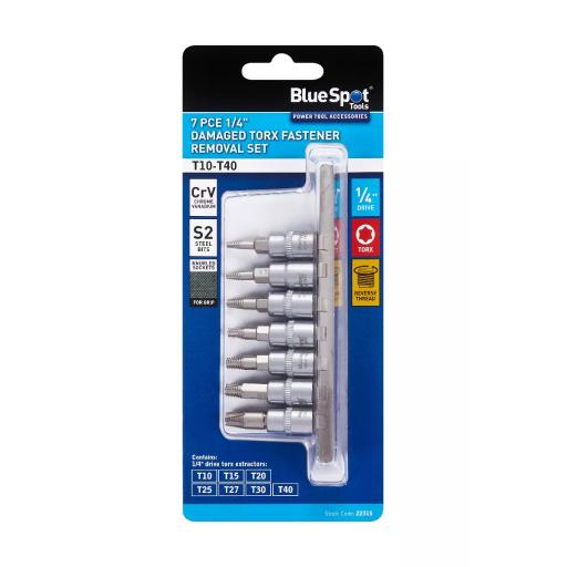 7 PCE 1/4" Damaged Torx Fastener Removal Set (T10-T40)