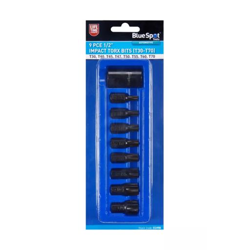 9 PCE 1/2" Impact Torx Bits (T30-T70)