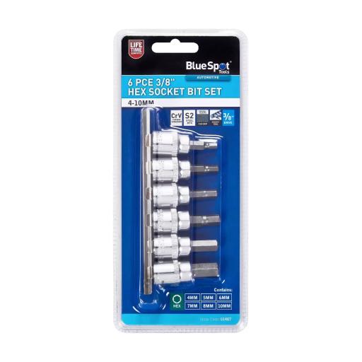 6 PCE 3/8" Hex Socket Bit Set (4-10mm)