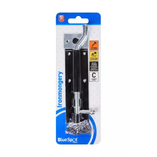 Ironmongery 150mm Black Powder Coated Necked Tower Bolt
