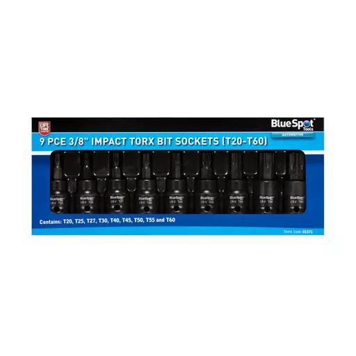 9 PCE 3/8" Impact Torx Bit Sockets (T20-T60)