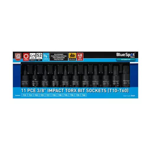 11 PCE 3/8" Impact Torx Bit Sockets (T10-T60)