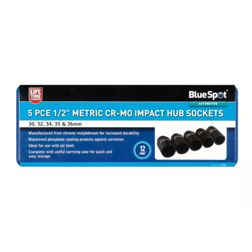5 PCE 1/2" Metric Cr-Mo Impact Hub Sockets (30-36mm)